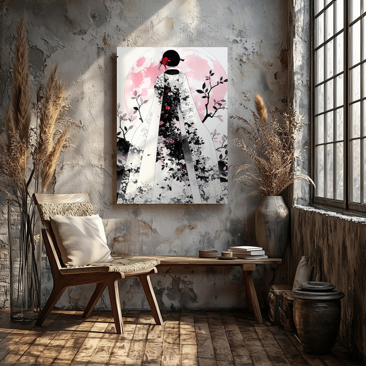 Ghost Bride & Pink Moon Canvas – Elegant Floral Halloween Femininity Art - Gifitto