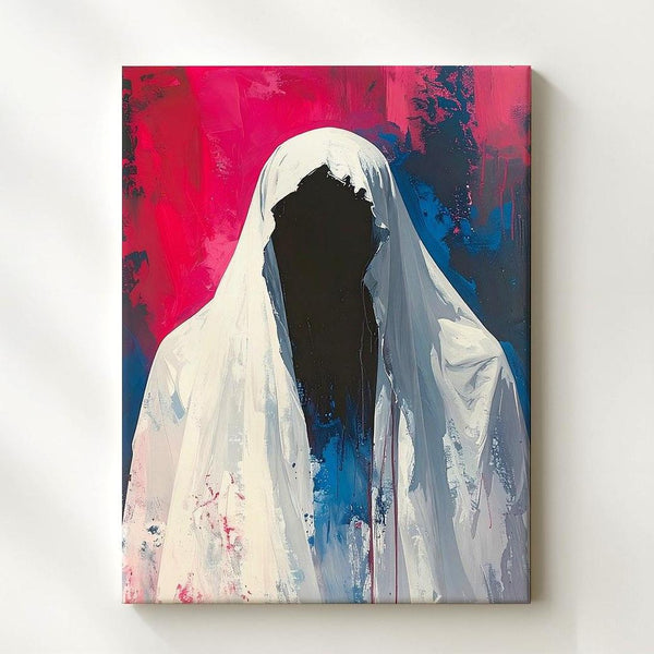Abstract Ghost Canvas – Magenta & Midnight Minimal Horror Wall Art - Gifitto