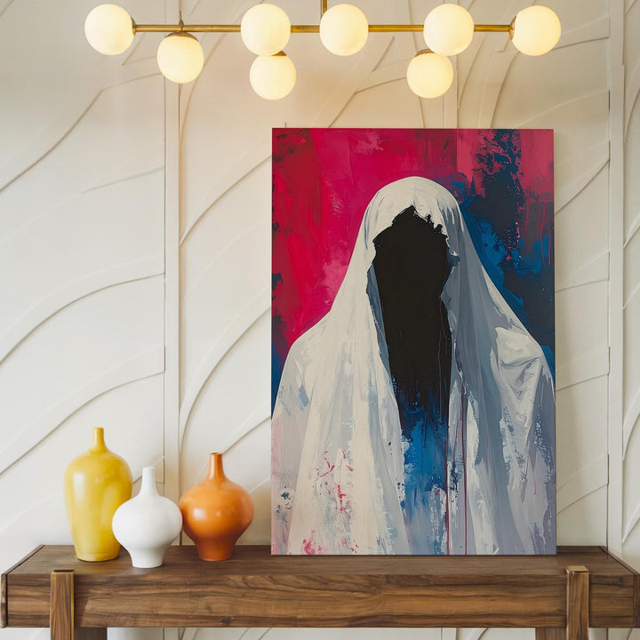 Abstract Ghost Canvas – Magenta & Midnight Minimal Horror Wall Art - Gifitto