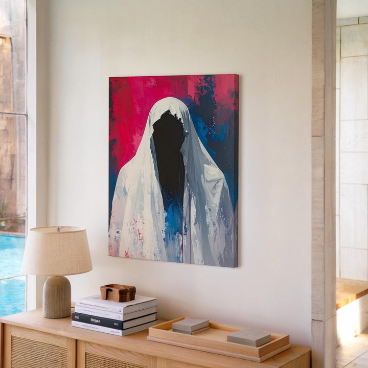 Abstract Ghost Canvas – Magenta & Midnight Minimal Horror Wall Art - Gifitto