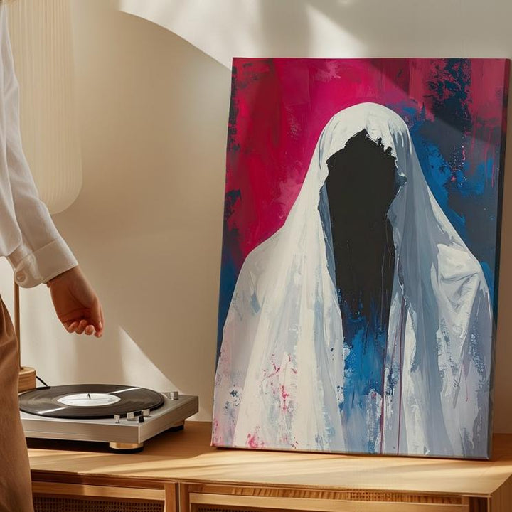 Abstract Ghost Canvas – Magenta & Midnight Minimal Horror Wall Art - Gifitto