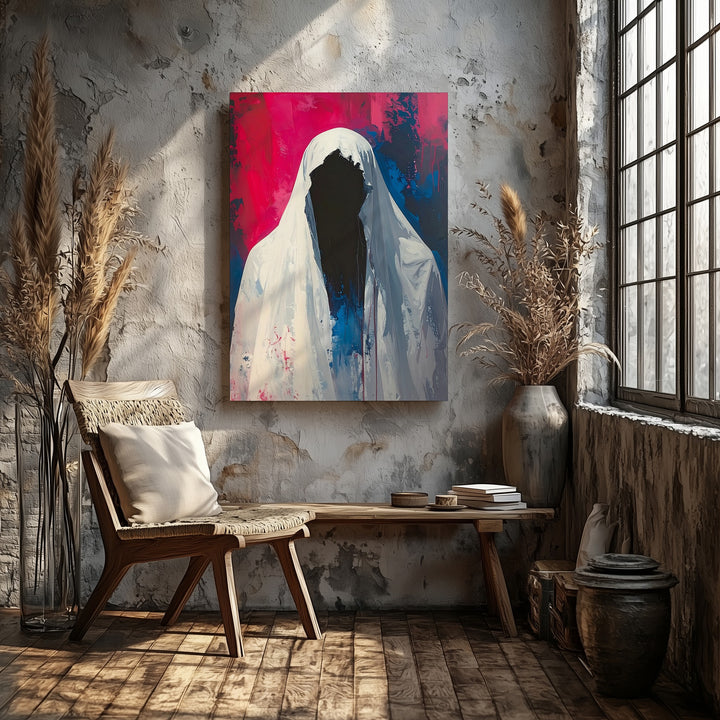 Abstract Ghost Canvas – Magenta & Midnight Minimal Horror Wall Art - Gifitto