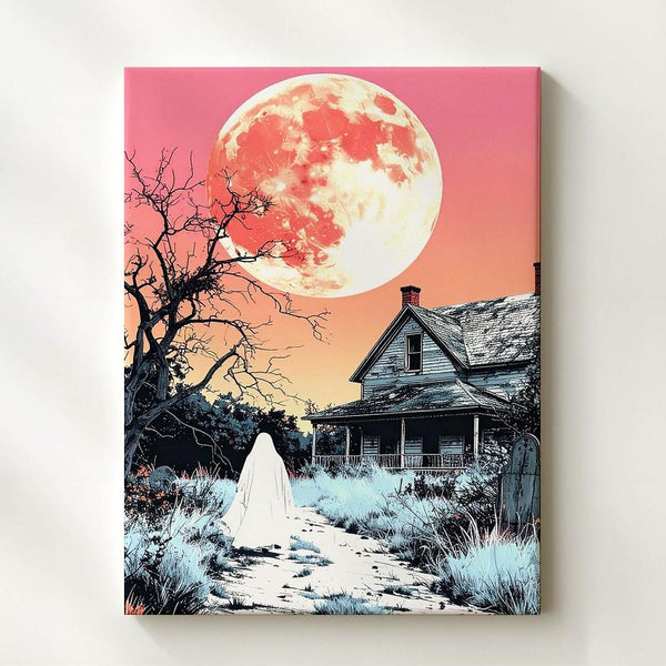 Ghost & Abandoned House Canvas – Poetic Halloween Stillness Wall Art - Gifitto