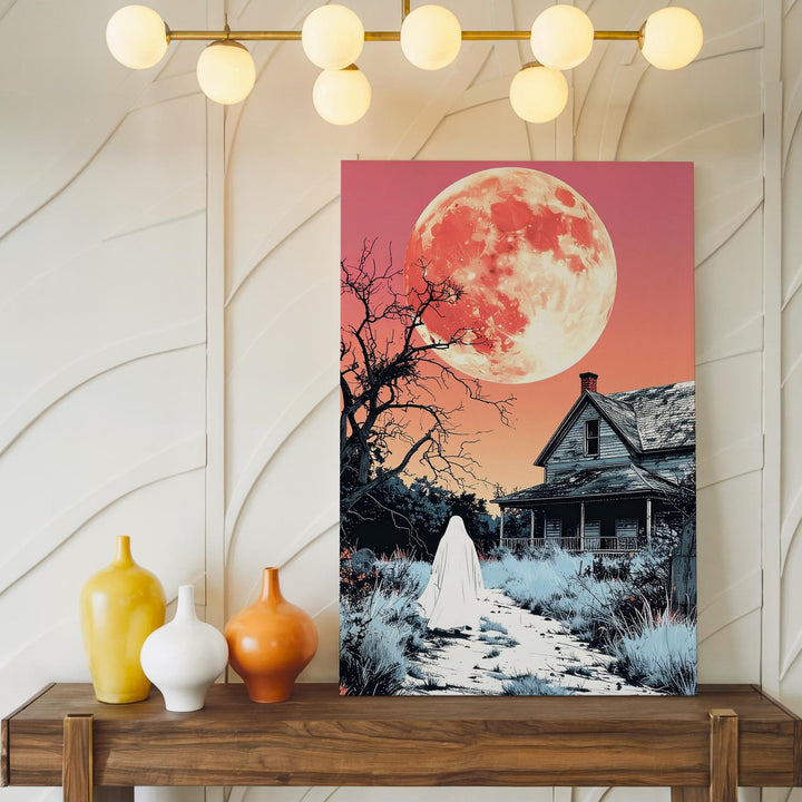 Ghost & Abandoned House Canvas – Poetic Halloween Stillness Wall Art - Gifitto