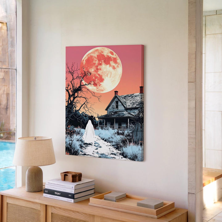 Ghost & Abandoned House Canvas – Poetic Halloween Stillness Wall Art - Gifitto