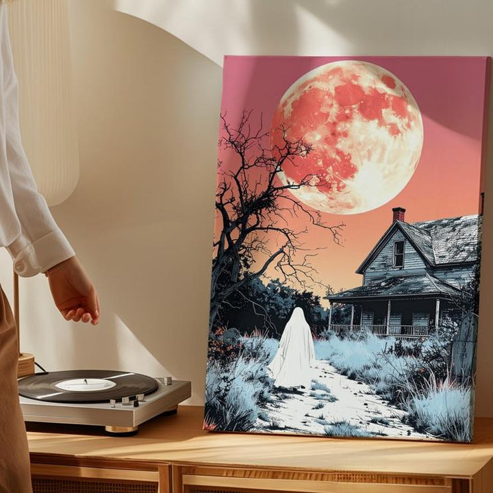 Ghost & Abandoned House Canvas – Poetic Halloween Stillness Wall Art - Gifitto