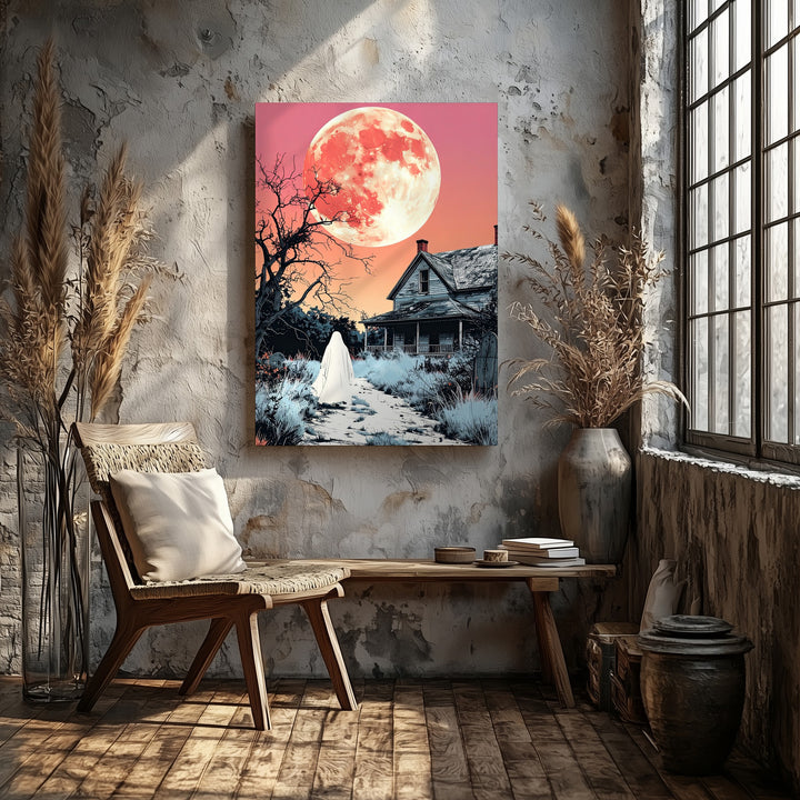 Ghost & Abandoned House Canvas – Poetic Halloween Stillness Wall Art - Gifitto