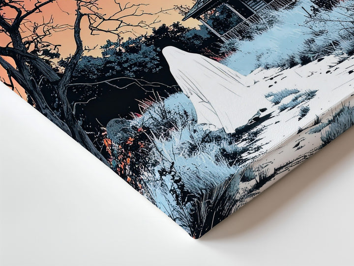 Ghost & Abandoned House Canvas – Poetic Halloween Stillness Wall Art - Gifitto