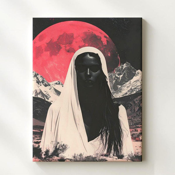 Red Moon Ghost Canvas – Retro Desert Mystery Halloween Art - Gifitto