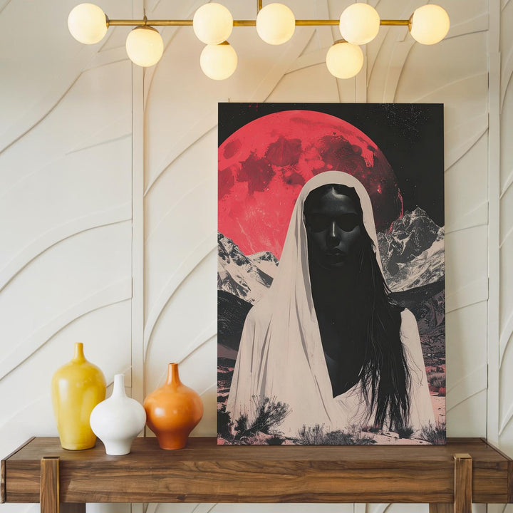 Red Moon Ghost Canvas – Retro Desert Mystery Halloween Art - Gifitto