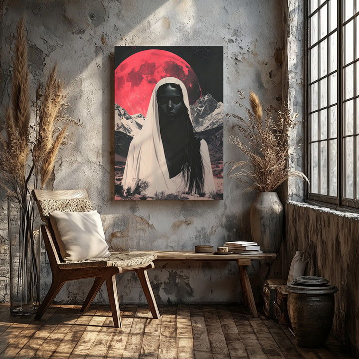Red Moon Ghost Canvas – Retro Desert Mystery Halloween Art - Gifitto