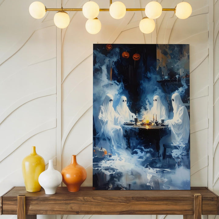 Ghostly Dinner Gathering Canvas – Whimsical Halloween Table Scene with Floating Spirits - Gifitto