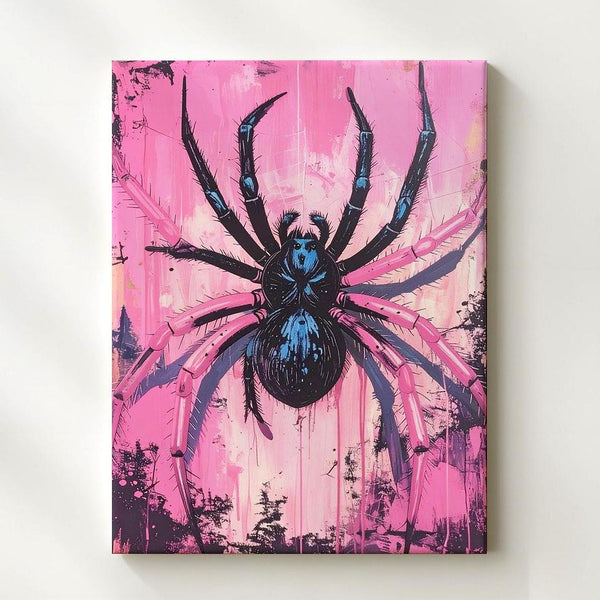 Giant Spider Web Canvas – Neon Horror Comic Halloween Wall Art - Gifitto