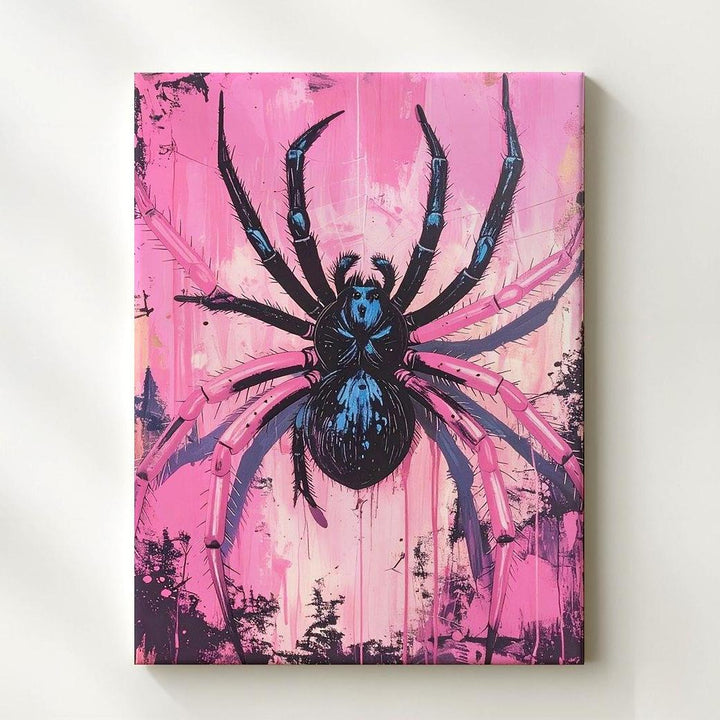 Giant Spider Web Canvas – Neon Horror Comic Halloween Wall Art - Gifitto