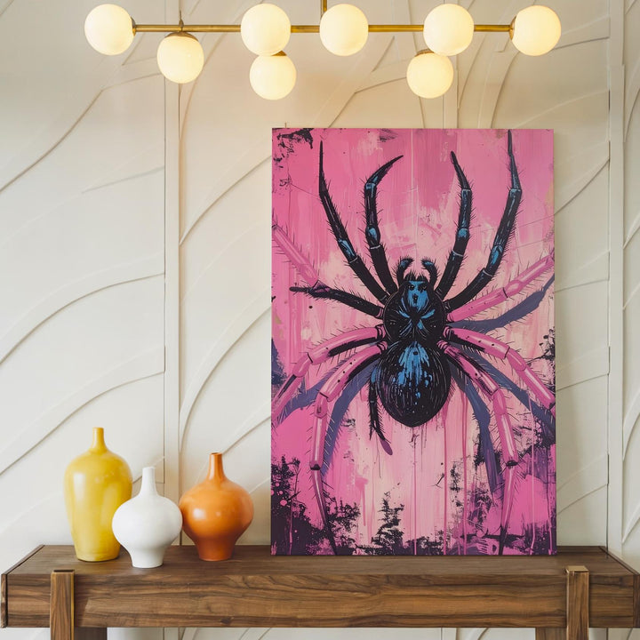 Giant Spider Web Canvas – Neon Horror Comic Halloween Wall Art - Gifitto