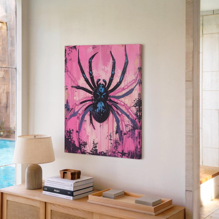Giant Spider Web Canvas – Neon Horror Comic Halloween Wall Art - Gifitto