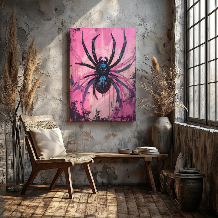 Giant Spider Web Canvas – Neon Horror Comic Halloween Wall Art - Gifitto