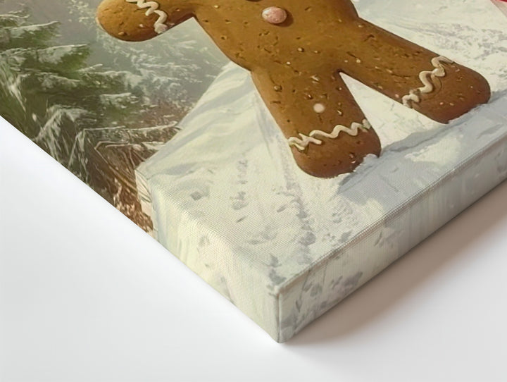 Whimsical Gingerbread Man Canvas – Candy Cane Walk in Snowy Forest - Gifitto
