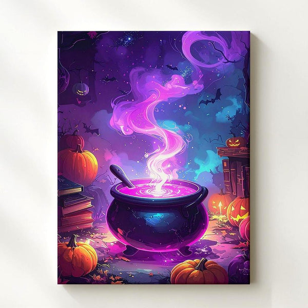 Glowing Witch’s Cauldron Canvas – Pink & Purple Fantasy Halloween Art - Gifitto