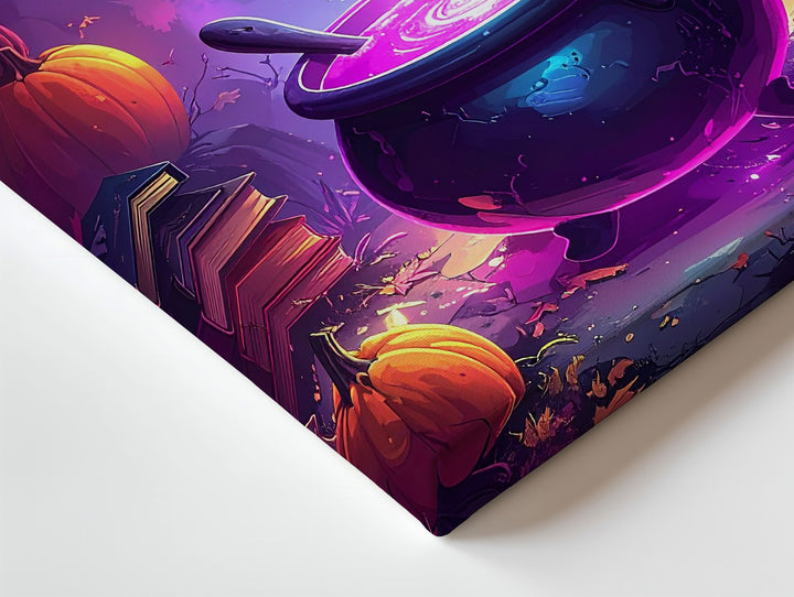 Glowing Witch’s Cauldron Canvas – Pink & Purple Fantasy Halloween Art - Gifitto