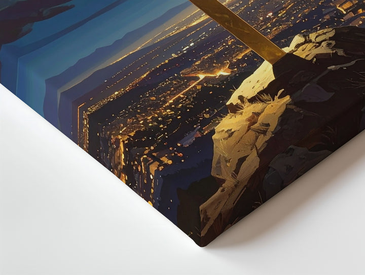 Glowing Golden Cross on Hill Canvas – Mystical Christian Wall Art of Divine Protection and Celestial Light - Gifitto