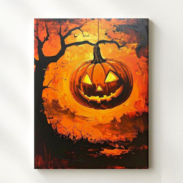 Floating Jack-O’-Lantern Canvas – Fiery Grunge Halloween Horror Art - Gifitto