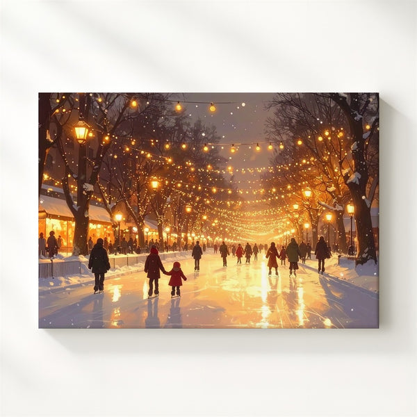 Glowing Winter Park Skating Canvas – Festive Evening Holiday Scene - Gifitto