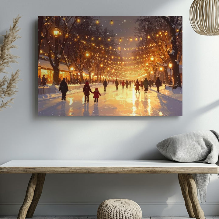 Glowing Winter Park Skating Canvas – Festive Evening Holiday Scene - Gifitto
