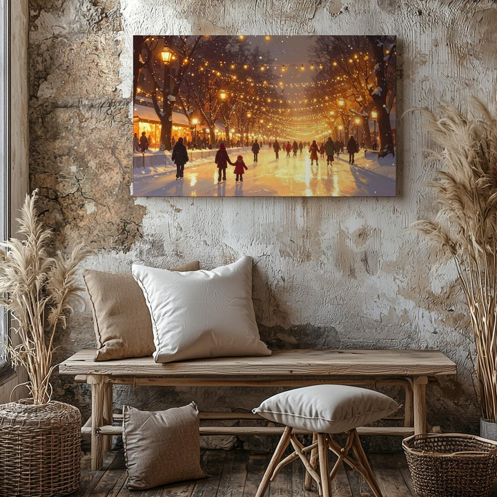 Glowing Winter Park Skating Canvas – Festive Evening Holiday Scene - Gifitto