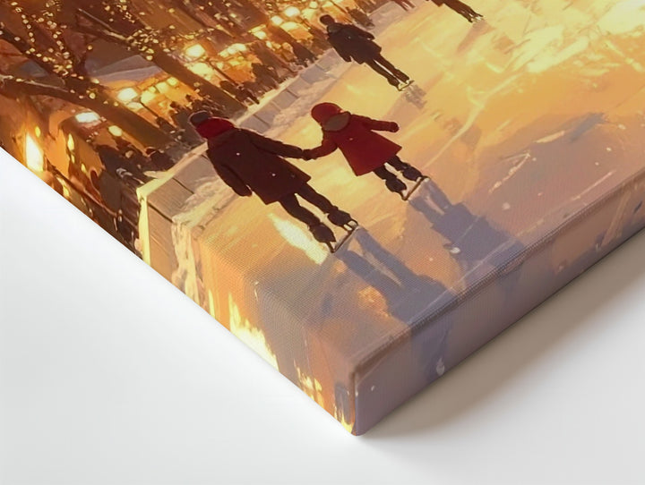 Glowing Winter Park Skating Canvas – Festive Evening Holiday Scene - Gifitto