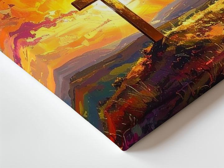 Radiant Golden Cross Canvas – Sunset Glory & Divine Triumph Wall Art - Gifitto