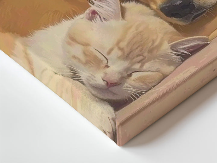 Sleeping Puppy & Kitten Christmas Canvas – Cozy Holiday Tree Scene - Gifitto