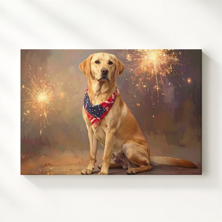 Patriotic Golden Retriever Canvas – 4th of July Fireworks Pet Portrait Wall Art - Gifitto