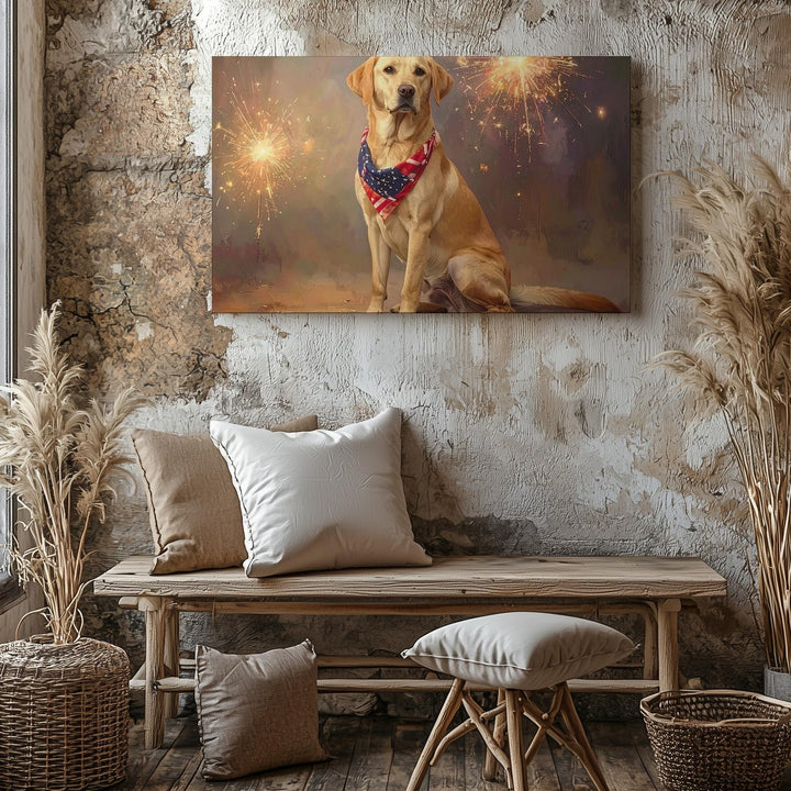 Patriotic Golden Retriever Canvas – 4th of July Fireworks Pet Portrait Wall Art - Gifitto