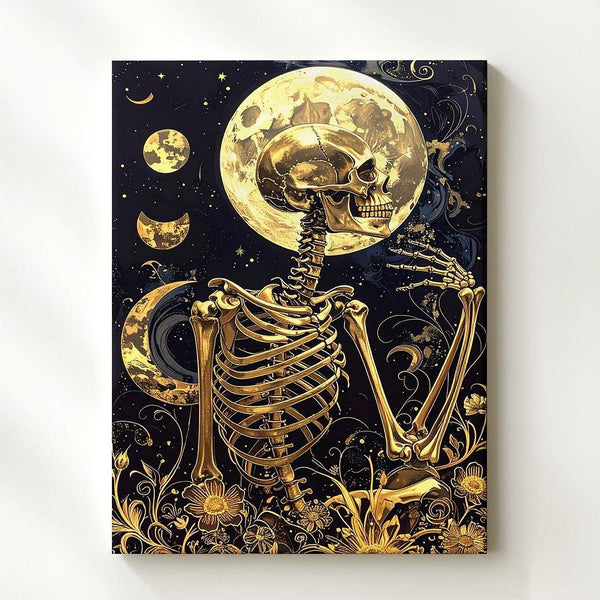 Golden Skeleton Under Celestial Sky – Baroque-Inspired Gothic Canvas Art - Gifitto
