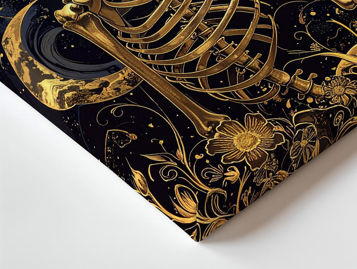 Golden Skeleton Under Celestial Sky – Baroque-Inspired Gothic Canvas Art - Gifitto