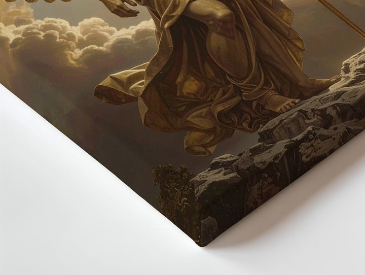 Radiant Angel on Rock Canvas – Golden Christian Wall Art of Spiritual Authority and Divine Guidance - Gifitto