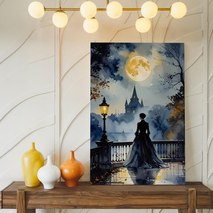 Gothic Moonlit Bridge Canvas – Romantic Halloween Silhouette & Castle Scene - Gifitto