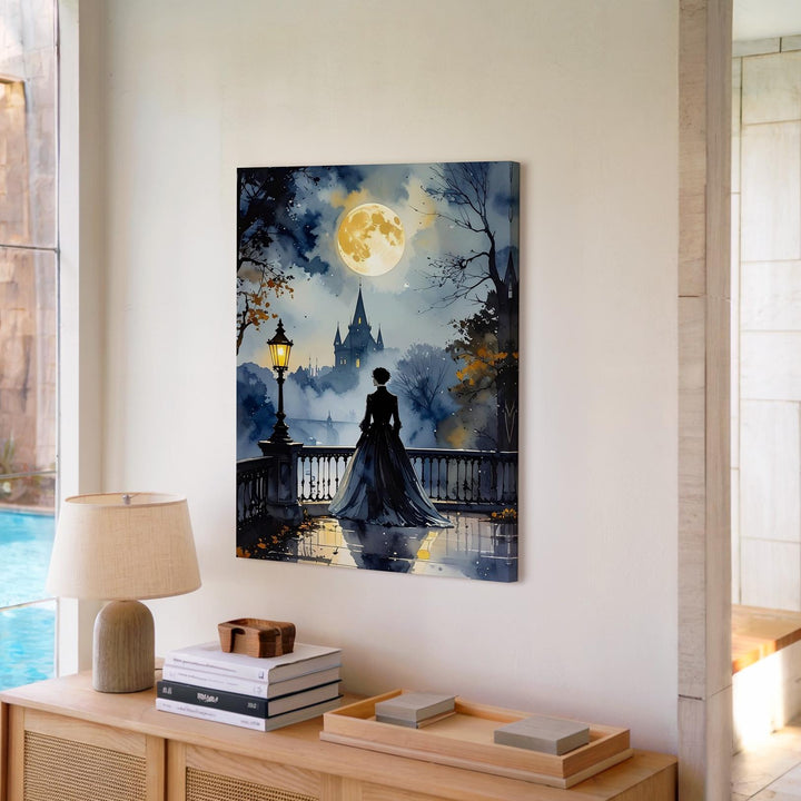 Gothic Moonlit Bridge Canvas – Romantic Halloween Silhouette & Castle Scene - Gifitto