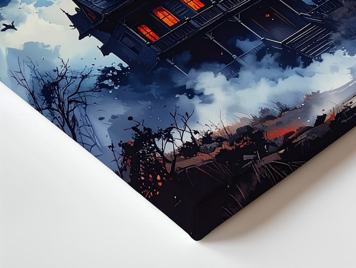 Blood Moon Mansion Canvas – Gothic Haunted House Halloween Wall Art - Gifitto