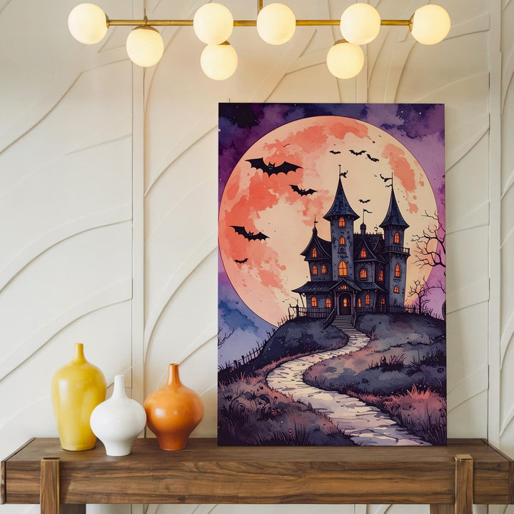 Fairytale Haunted Mansion Canvas – Peach Moon & Vintage Halloween Art - Gifitto