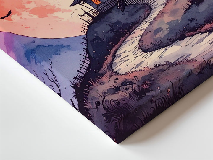 Fairytale Haunted Mansion Canvas – Peach Moon & Vintage Halloween Art - Gifitto