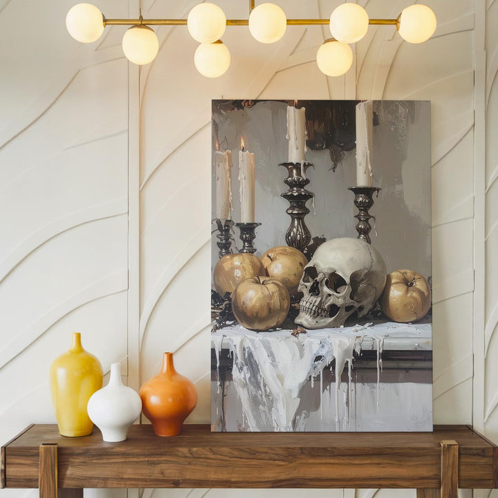 Gothic Skull & Candle Still Life Canvas – Elegant Baroque Halloween Wall Art - Gifitto