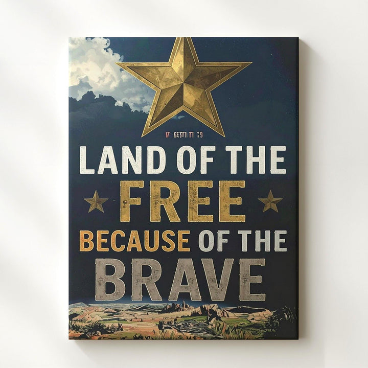 Land of the Free Canvas – Minimalist Patriotic Tribute with Gold Star - Gifitto