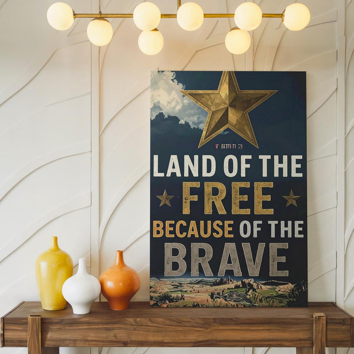 Land of the Free Canvas – Minimalist Patriotic Tribute with Gold Star - Gifitto