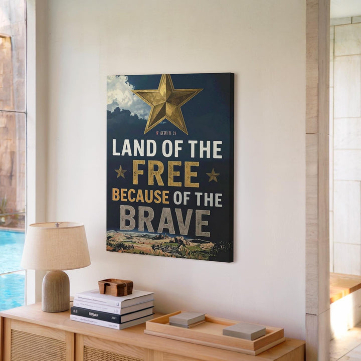 Land of the Free Canvas – Minimalist Patriotic Tribute with Gold Star - Gifitto