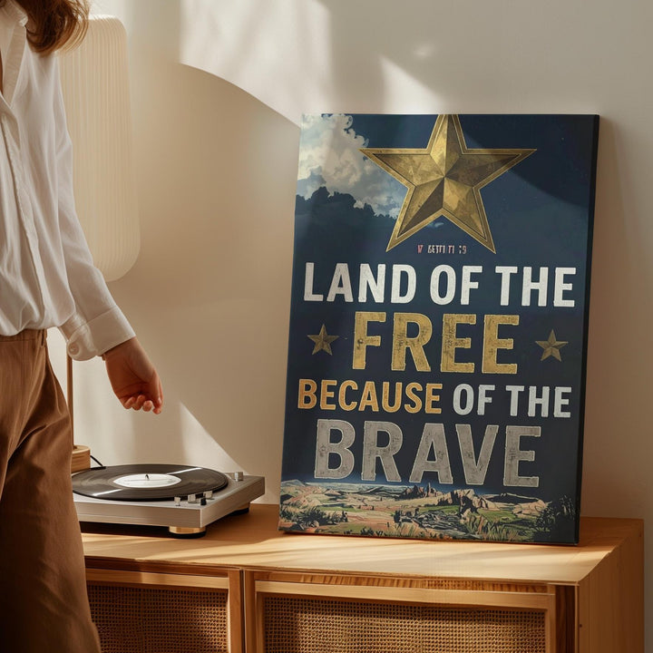 Land of the Free Canvas – Minimalist Patriotic Tribute with Gold Star - Gifitto