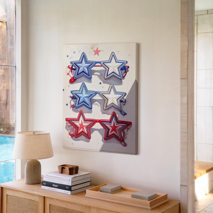 Star Sunglasses Canvas – Playful Patriotic 4th of July Wall Art - Gifitto