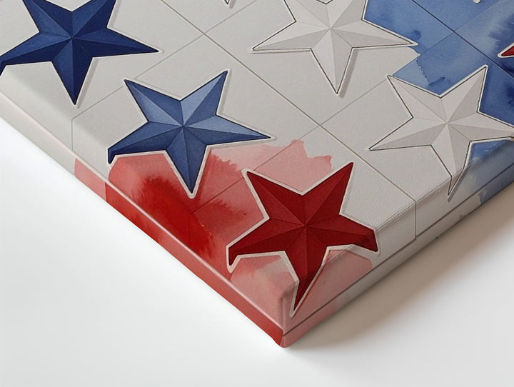 Watercolor Star Grid Canvas – Artistic Patriotic Wall Art in Red & Blue - Gifitto