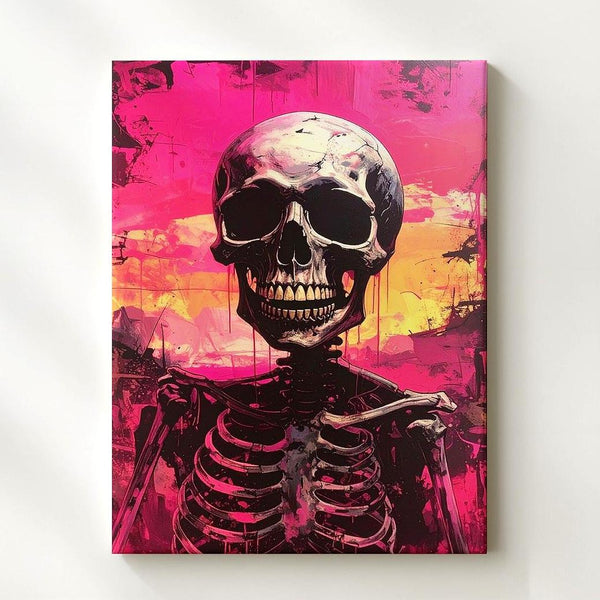 Bold Grinning Skeleton Canvas – Cartoon Horror Halloween Art - Gifitto